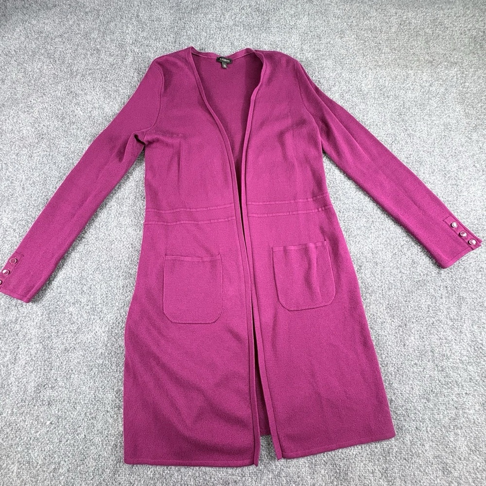 TALBOTS Cardigan Women XS Pink Long Open Front Minimalist Classic Preppy Office